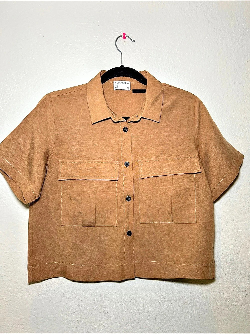 Frank And Oak Utility Short Sleeve Shirt in Brown Size Small
